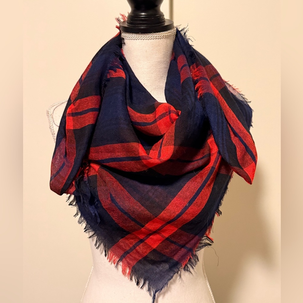 Red and blue plaid blanket scarf